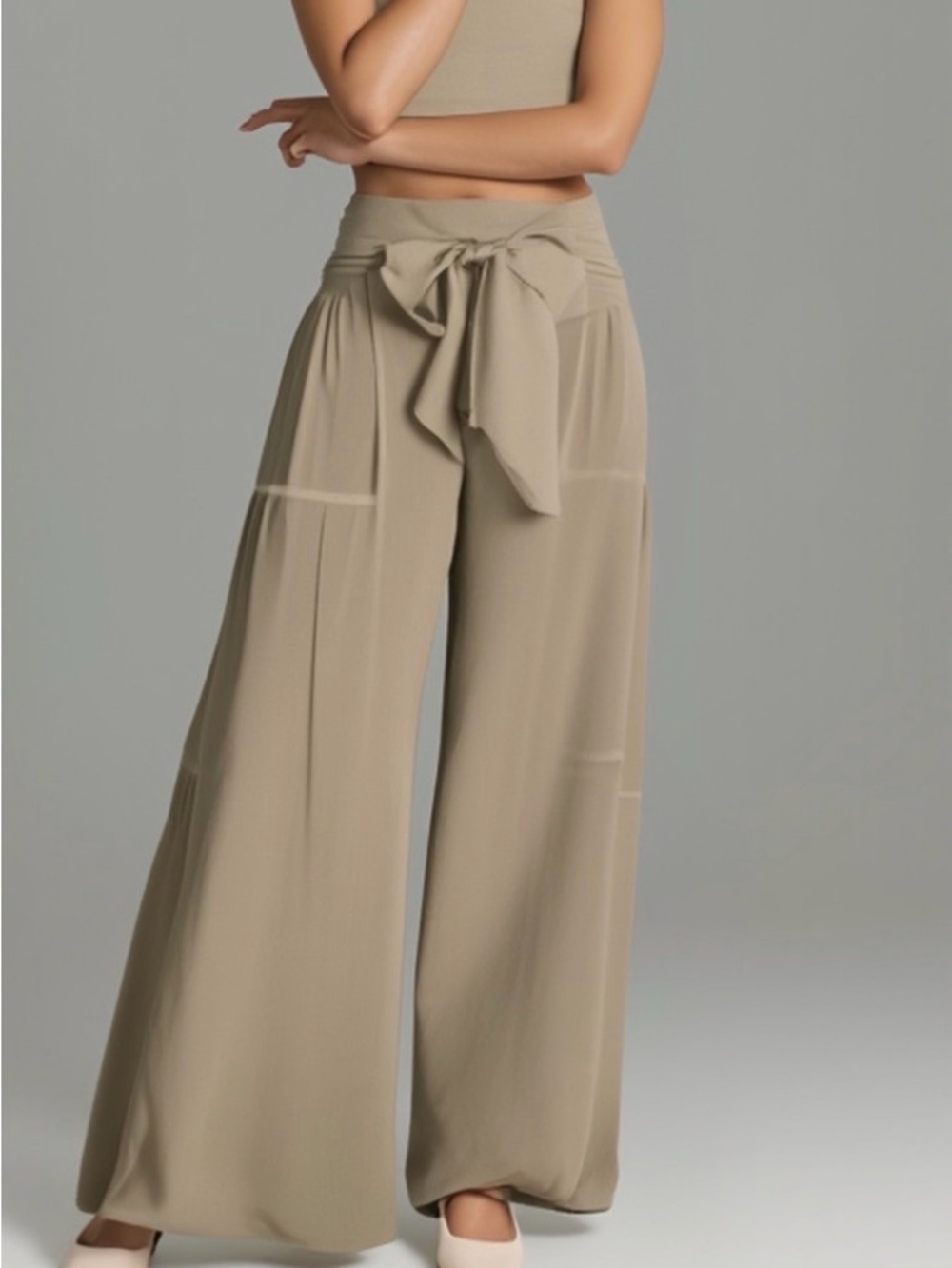 Rewash Taupe Wide-Leg Tie Front Pants
